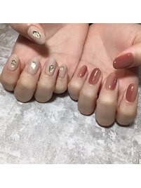 秋カラーちぐはぐネイル