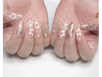 手描き桜と大理石ニュアンス