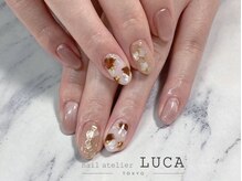 ネイルアトリエルカ(nail atelier LUCA)/W-328 白べっこう×シェルミラー