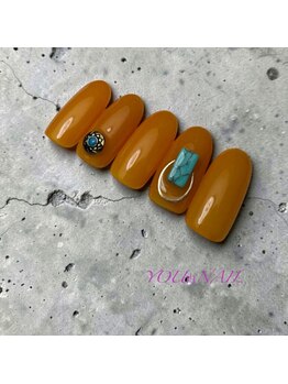 ユウネイル(YOU由NAIL)/大人のからし色ターコイズネイル