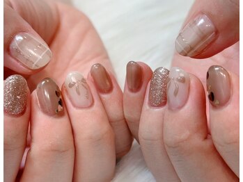 チェック・手描きリボン・ハート