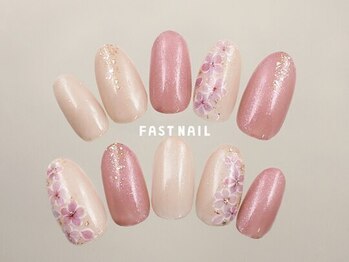 FAST NAIL 春日部店【パラジェル/ジェルネイル専門/定額/マグネット/フットネイル】/フラワー/ピンク【12083】