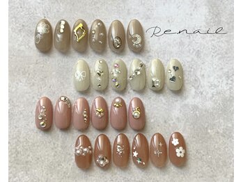 リーネイル 薬院店(Re.nail)/シンプルワンカラーにビシュー♪