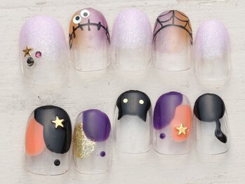 ネイルサロン ノーネイル 横浜の写真/定番もニュアンスも"NO NAIL"で【写真】新作9/1~わたあめカラーお化け×黒猫ハロウィンネイル¥4990♪横浜駅