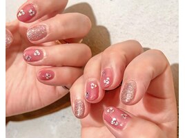 ピンクフラワーホロネイル