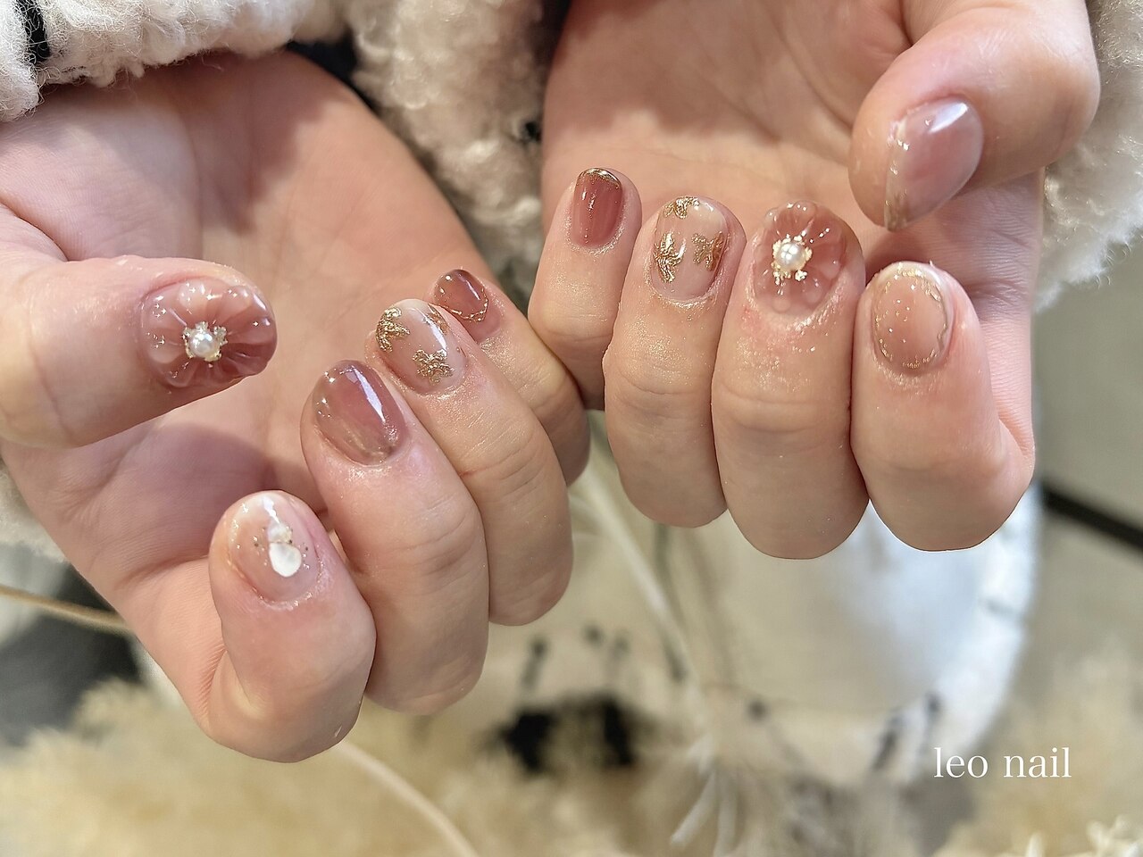 ☆A-445☆ネイルチップ 大人フラワーのニュアンスネイル