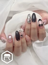 ブラック×ピンクネイル