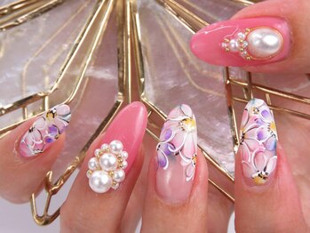 トータルビューティーアンドアズフローラ(Total Beauty & a`s Flora)/レトロ手描きフラワーネイル