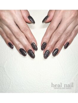 ヒールネイル(heal nail)/black×flashラメ×ホログラム