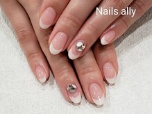 ネイルズアリー 立川店(Nails ally)/フレンチ×Vカットストーン×夏