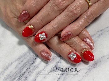 ネイルアトリエルカ(nail atelier LUCA)/W-281 大人レッドビジューネイル