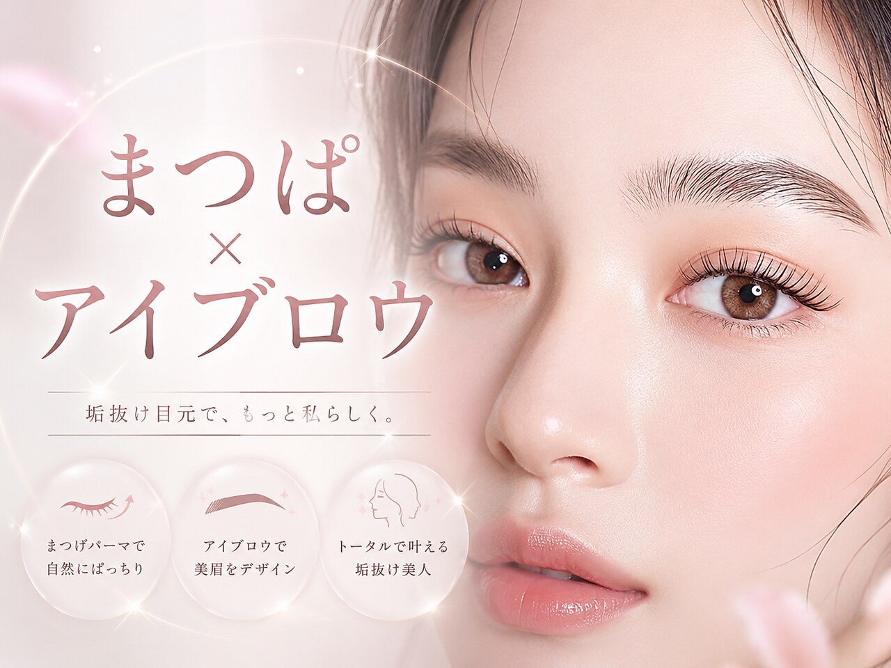 【大人気！】まつ毛パーマ＋美眉アイブロウWAX＋メイク仕上げ 6600円
