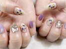 パープル×フラワーネイル