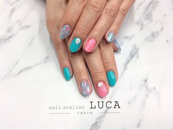 ネイルアトリエルカ(nail atelier LUCA)/W-85夏色オーロラフィルムネイル