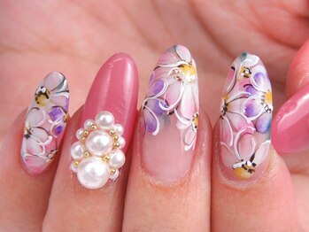 トータルビューティーアンドアズフローラ(Total Beauty & a`s Flora)/フラワー×パール盛りネイル