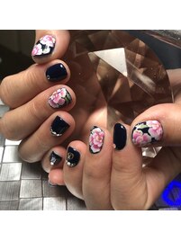ブラックワンカラー×和柄牡丹