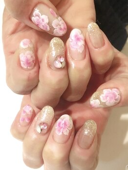 手書きフラワー バラネイル