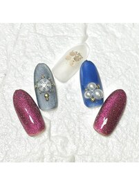 ぷっくり雪の結晶ネイル