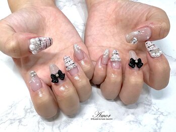 まつげエクステアンドネイルサロン アモル 恵比寿店(Amor)/ピンク×ツイードネイル