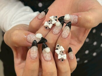 ジェミーネイル シンジュク(Jemiy nail shinjuku)/【Miku】レース黒フレンチ¥12480