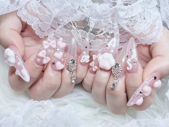 ピンクガーリーネイル スカルプ