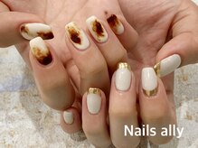 ネイルズアリー 立川店(Nails ally)/ミラーフレンチ×マーブル