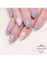 ピオニーネイル(peony nail)/涼しげブルーたらしこみフラワー