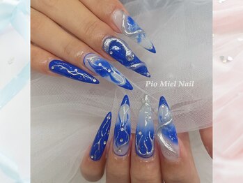 ピオミエルネイル 新宿(pio miel nail)/ブルー×ミラーのアートグラデ