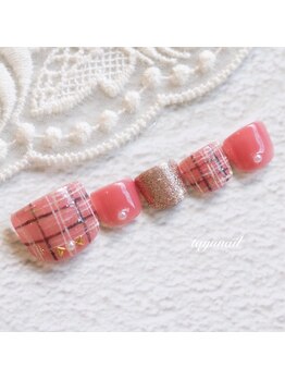 たゆ ネイル(たゆnail)/オレンジチェックネイル♪