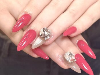 ダークハニー 池袋店(Dark Honey)/大粒ビジュー鮮やかレッドネイル