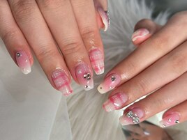 ピンクチェック×グラデ