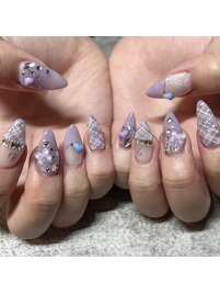 チェックネイル♪パープルネイル