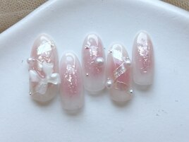 チーク×リボンネイル