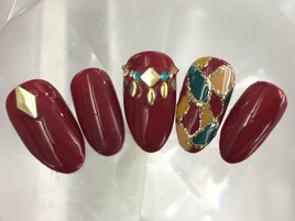 ボルドー×モザイク柄￥8200
