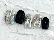 ネイルメゾン 池袋店(NAIL MAISON)/シルバー落書きリボン¥10550