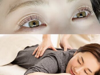 アイラッシュデザインリコ(eyelashdesign RICO.)の写真/30分のマッサージで身体の疲れがスッキリ◎まつげパーマで目元を華やかに彩ります◇