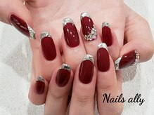 ネイルズアリー 立川店(Nails ally)/ガラスフレンチ×ボルドー×夏