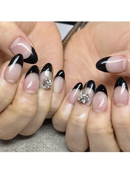 Mネイルアンドカフェ シェレステ/黒フレンチネイル