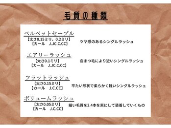 まつげエクステ専門店 アイラ 柏店(EYELA)/毛質の種類