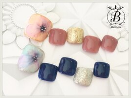水彩フラワーフットネイル