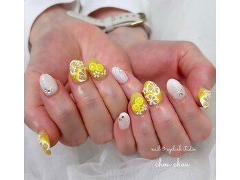 ネイルアンドアイラッシュスタジオ シュシュ(chouchou)/レモン・フルーツネイル手書き
