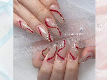 ピオミエルネイル 新宿(pio miel nail)/レッドラインのミニマルアート
