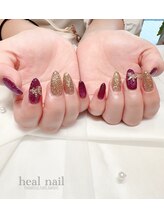 ヒールネイル(heal nail)/スカルプ 紫×goldラメ×蝶々