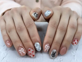 ディーネイル 四条烏丸(D-nail)/森／ガーリーぷっくりリボン