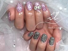 イル 神戸店/フラッシュネイル×ピンク×黒
