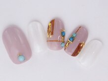 ネイルサロン ドレリッチ 大宮店(drerich)/ブロック柄ターコイズネイル