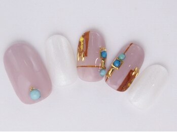 ネイルサロン ドレリッチ 大宮店(drerich)/ブロック柄ターコイズネイル