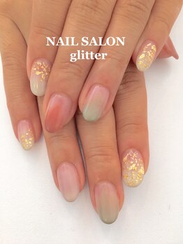 ネイルサロン グリッター(NAIL SALON glitter)/秋グラデーション金箔ネイル