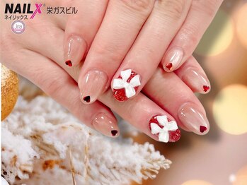 ネイリックス 栄ガスビル(NAILX)/赤ネイル.ハート×リボン
