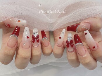 ピオミエルネイル 新宿(pio miel nail)/レッド×ホワイトグラデーション